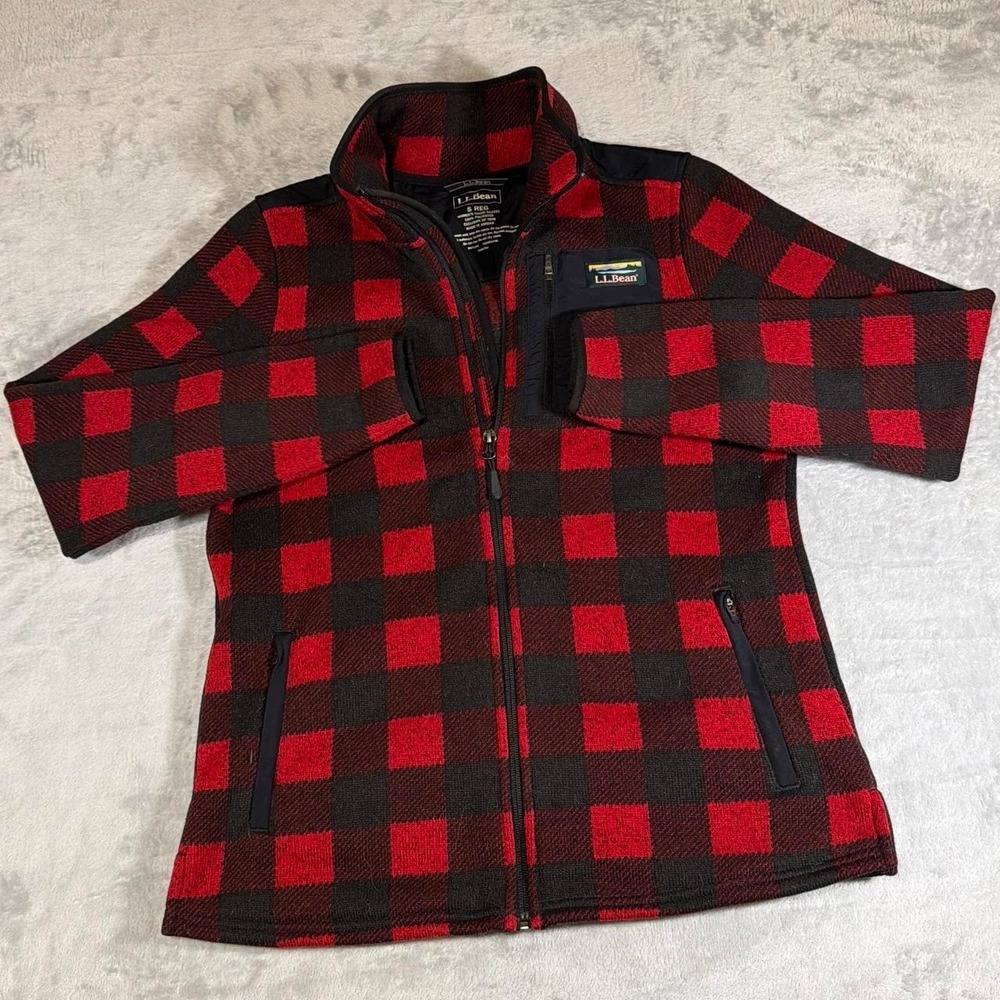 L.L.Bean Buffalo Plaid Fleece Jacket | Red & Black | Small